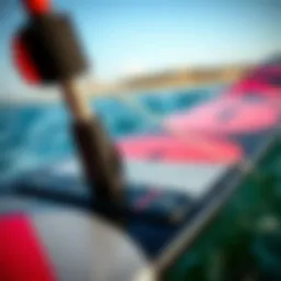 Close-up view of a twintip kiteboard showcasing its design features