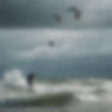 Kiteboarder navigating through changing weather conditions