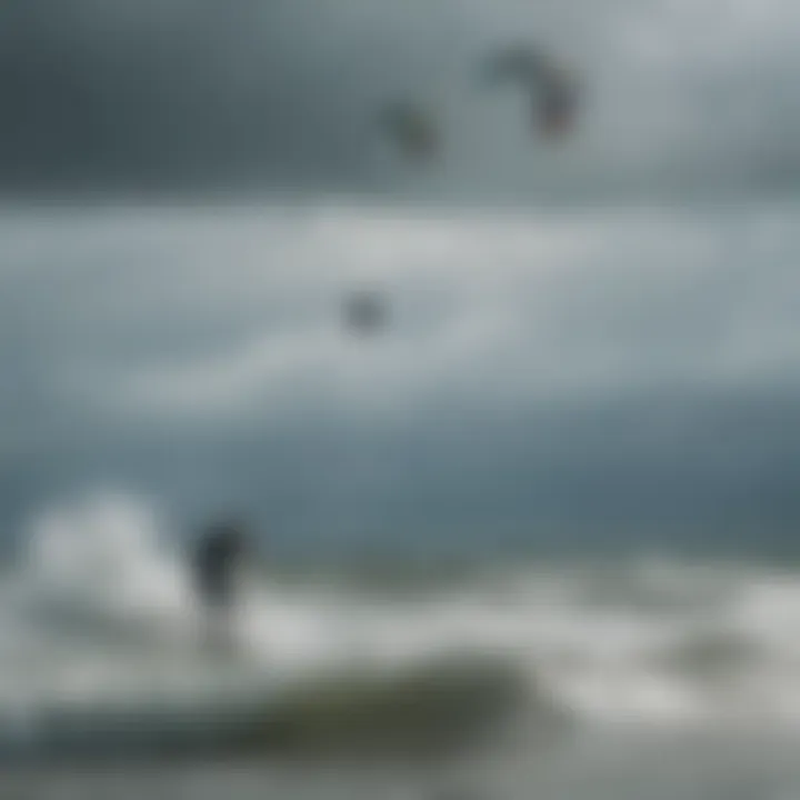 Kiteboarder navigating through changing weather conditions