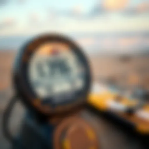 Detailed view of a digital wind meter on a beach
