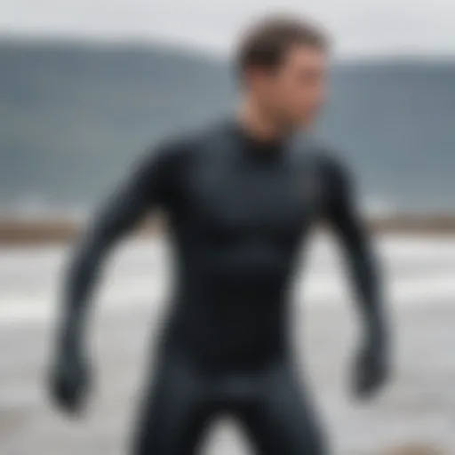 Illustration of a wet suit showcasing its material and design features