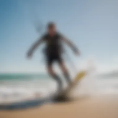 A kiteboarder assessing wind conditions at the beach