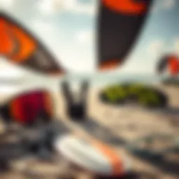 Vanhunks kiteboarding gear displayed on a beach