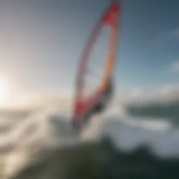 A dynamic windsurfing scene showcasing the thrill of the sport with vibrant sails and crashing waves