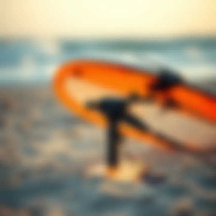 Close-up of wing foil equipment on the beach