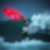 Dynamic wing foil surfing action on a wave