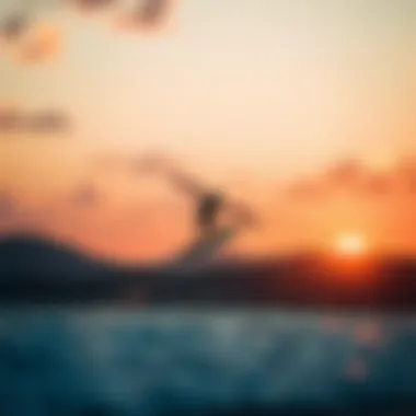 Scenic location for wing foil surfing at sunset