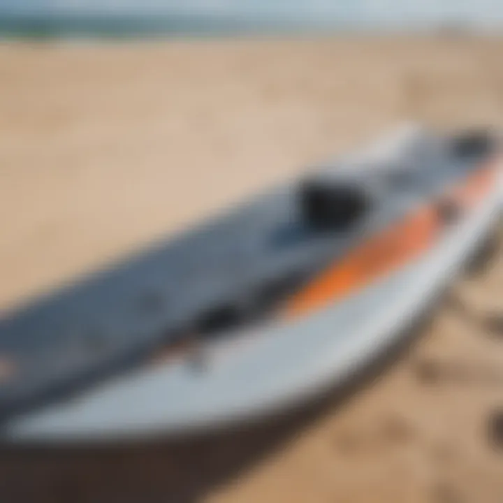 Close-up of wing kitesurfing equipment on the beach