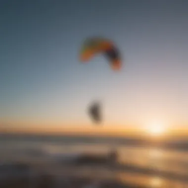 A dynamic view of wing kitesurfing at sunset